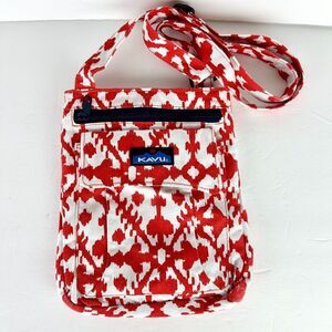 Kavu Keeper Crossbody Bag Red White Cotton Canvas